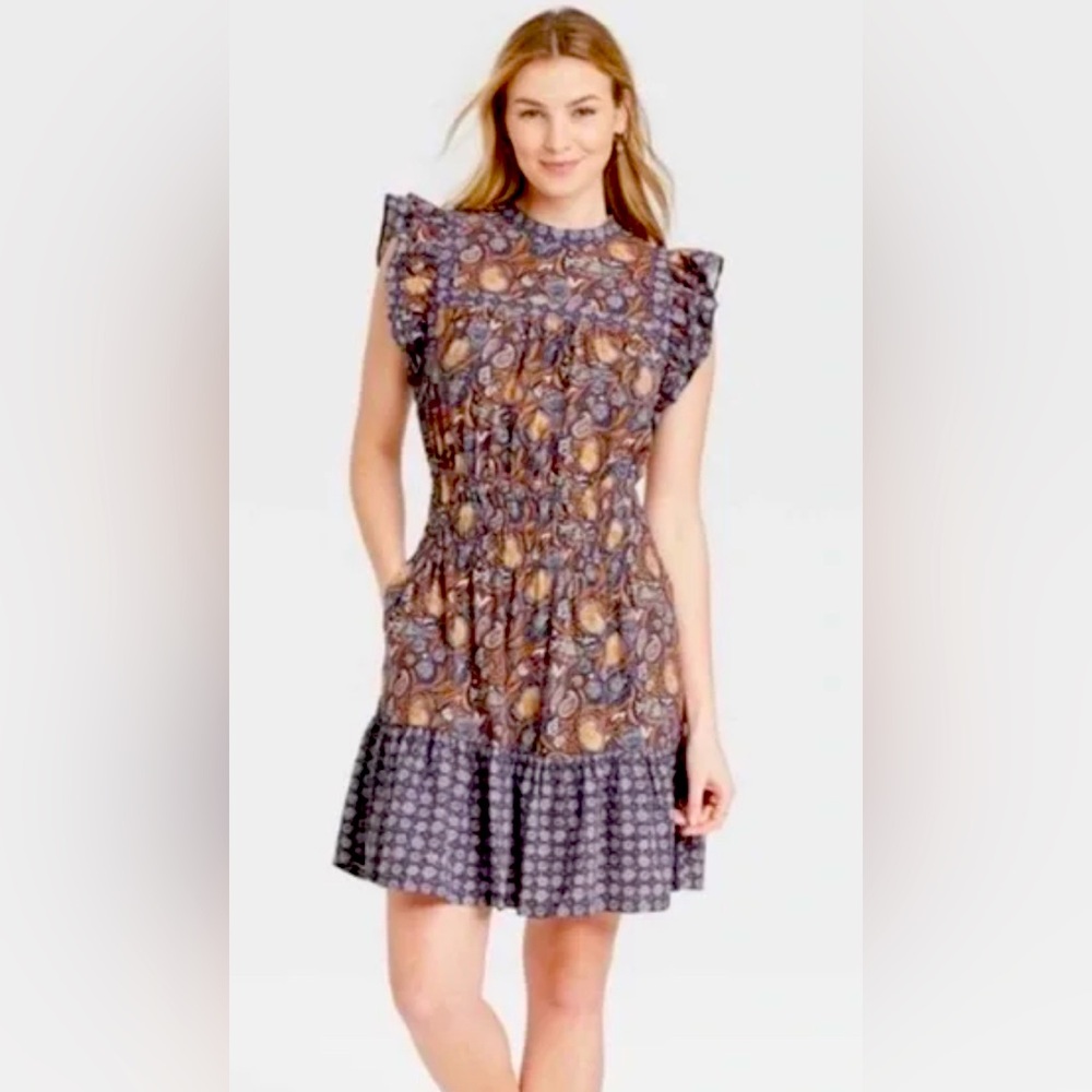 Universal Thread Paisley Print Sleeveless Cotton Dress size XXL brown blue